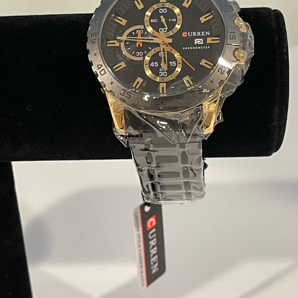 Curren Men Stainless Steel Chronograph Quartz Watch. Color Black/Gold. - Picture 2 of 11